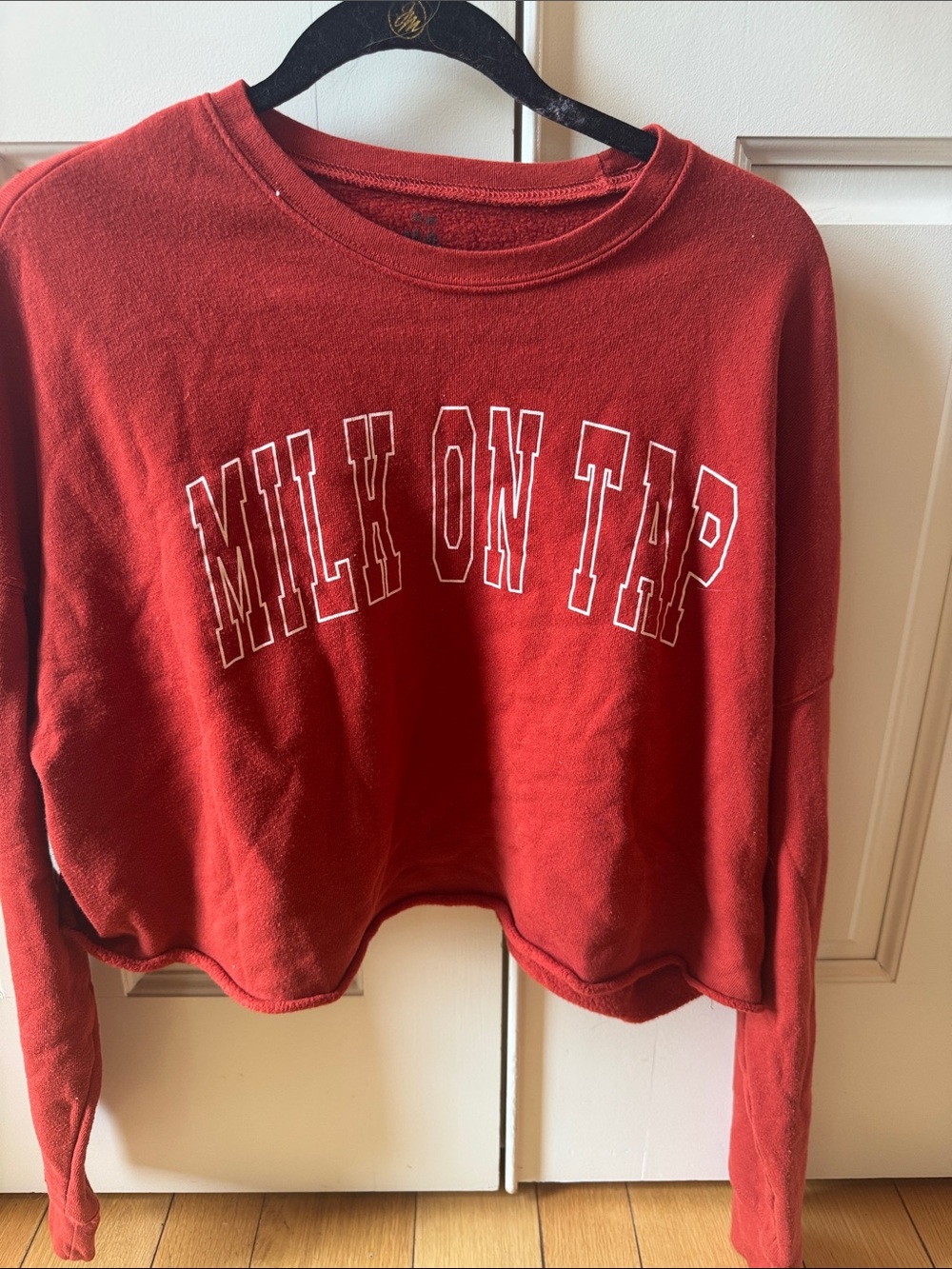 Red "MILK ON TAP" Cropped Sweatshirt
